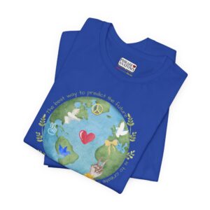 The Best Way to Predict the Future is to Create it — Watercolor Globe with Heart & Peace Accents — 100% Combed & Spun Cotton — Soft
